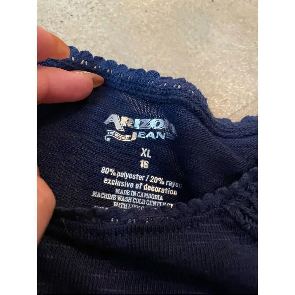 Arizona Jeans Girls XL 16 Navy Blue Top New